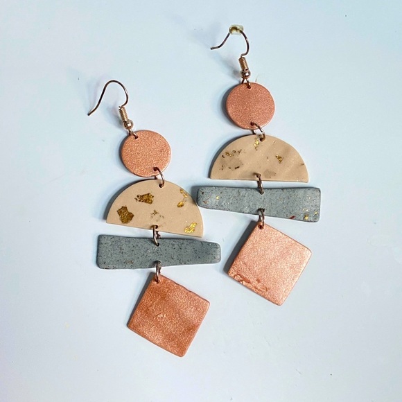 Handmade Jewelry - Handmade Polymer Clay Abstract Geometric Jewelry Set Necklace & Earrings